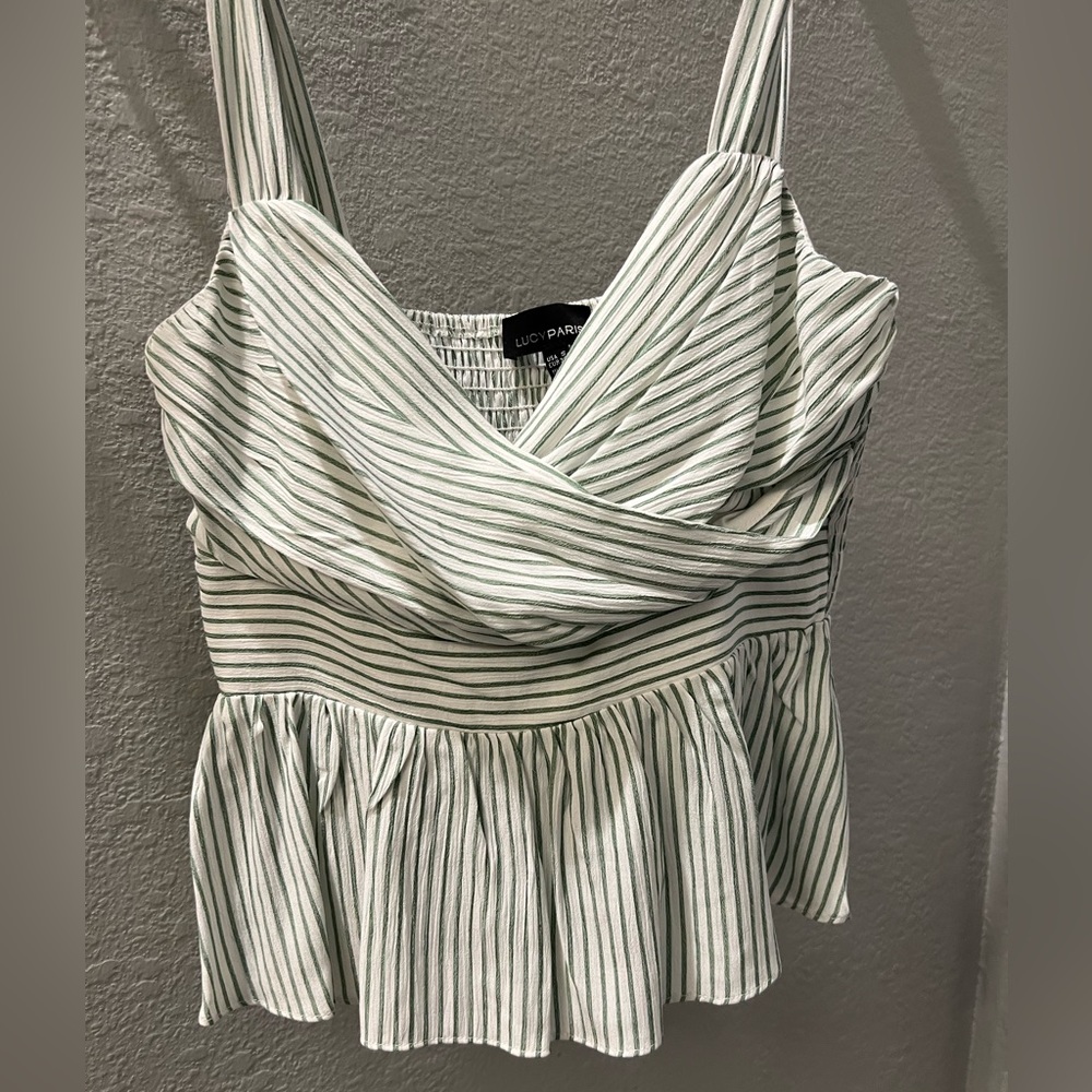 NWOT Lucy Paris green/white peplum tank top size small